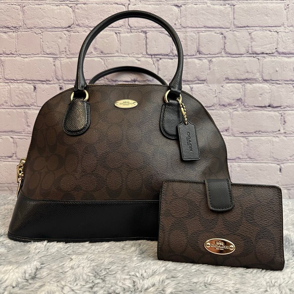 Coach Signature Cora Domed Satchel & Matching Wallet Brown/Black F33904